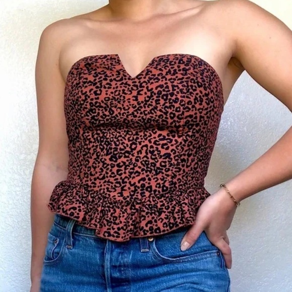 Urban Outfitters Tops - Urban Outfitters Rust Colored Leopard Strapless Crop Top - XS